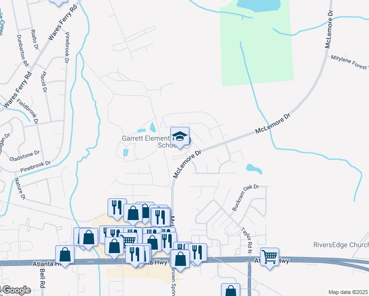 map of restaurants, bars, coffee shops, grocery stores, and more near 555 McLemore Drive in Montgomery