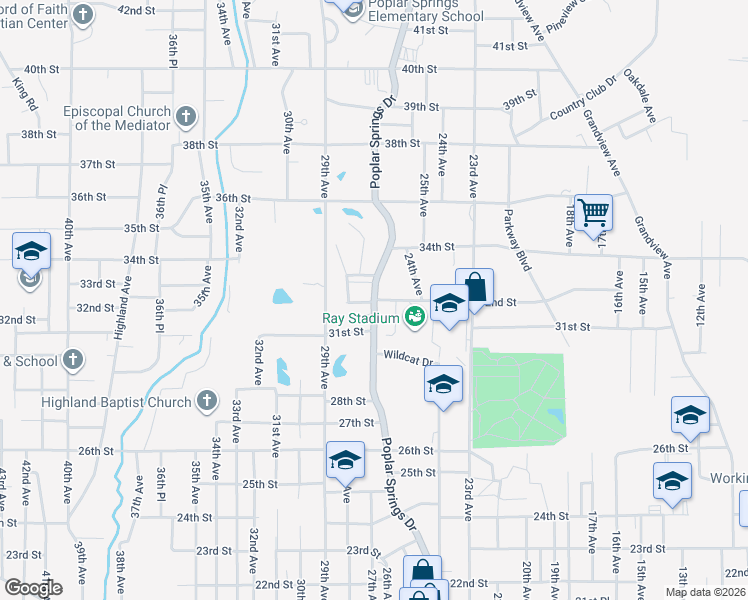 map of restaurants, bars, coffee shops, grocery stores, and more near 3201 Poplar Springs Drive in Meridian