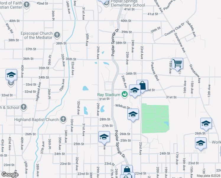 map of restaurants, bars, coffee shops, grocery stores, and more near 3201-3203 Poplar Springs Drive in Meridian