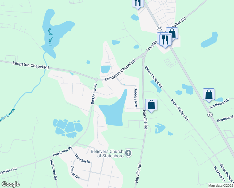 map of restaurants, bars, coffee shops, grocery stores, and more near 153 Herschel Drive in Statesboro