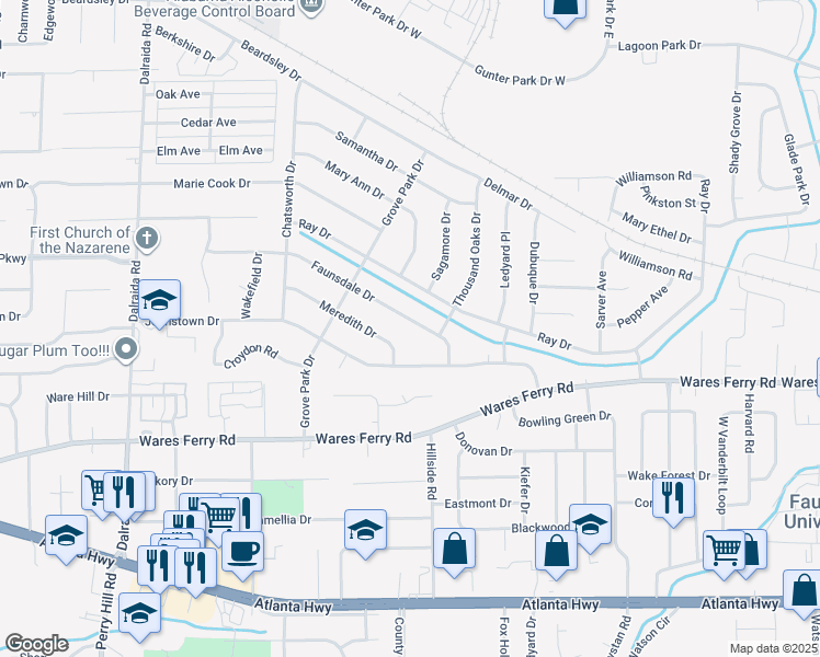 map of restaurants, bars, coffee shops, grocery stores, and more near 4048 Faunsdale Drive in Montgomery