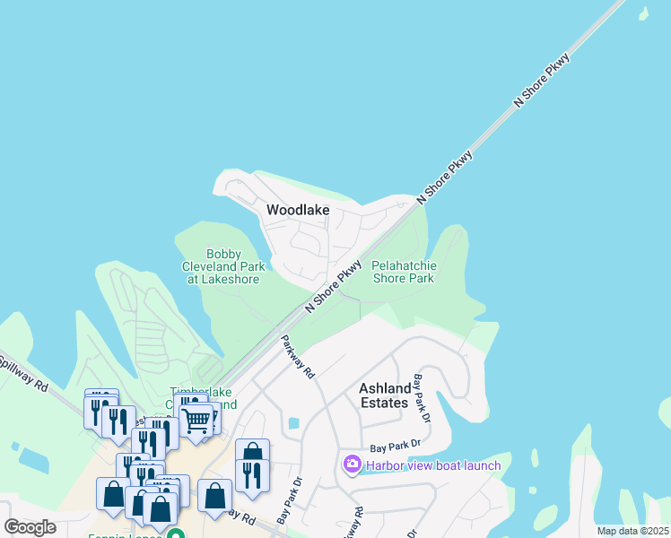 map of restaurants, bars, coffee shops, grocery stores, and more near 58 Woodlake Drive in Brandon