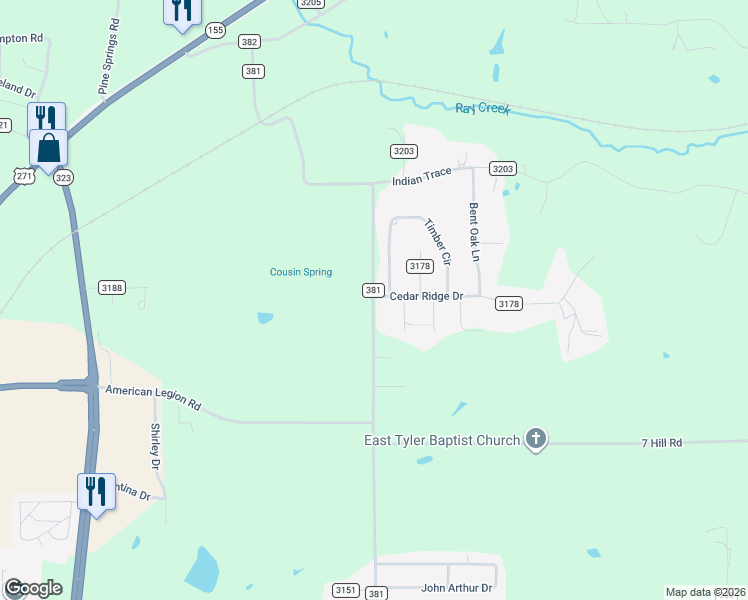 map of restaurants, bars, coffee shops, grocery stores, and more near 7476 Gallion Road in Tyler