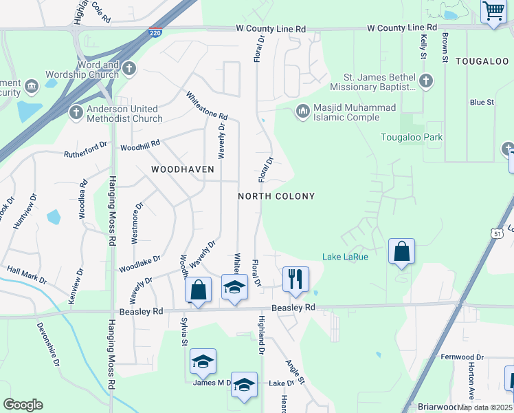 map of restaurants, bars, coffee shops, grocery stores, and more near 619 Gladiola Court in Jackson