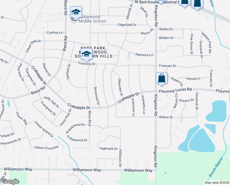 map of restaurants, bars, coffee shops, grocery stores, and more near 9459 Kroetz Drive in Shreveport