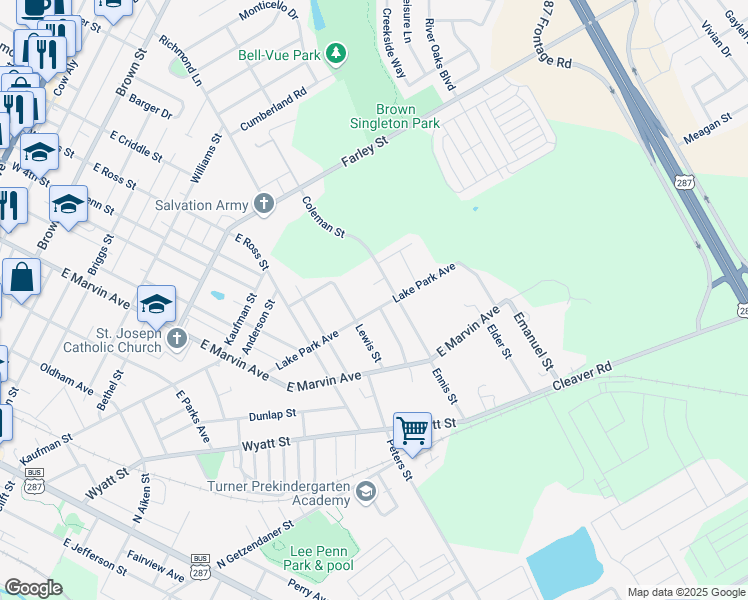 map of restaurants, bars, coffee shops, grocery stores, and more near 411 Lake Park Avenue in Waxahachie