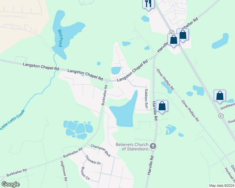 map of restaurants, bars, coffee shops, grocery stores, and more near 137 Herschel Drive in Statesboro