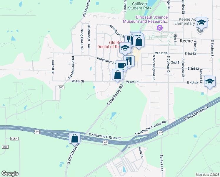 map of restaurants, bars, coffee shops, grocery stores, and more near 707 John Thomas Drive in Keene