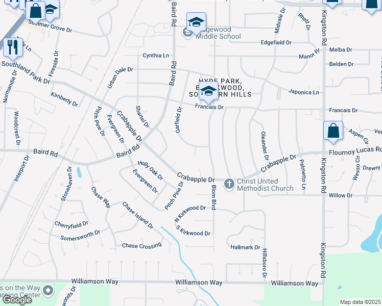 map of restaurants, bars, coffee shops, grocery stores, and more near 9472 Garfield Drive in Shreveport