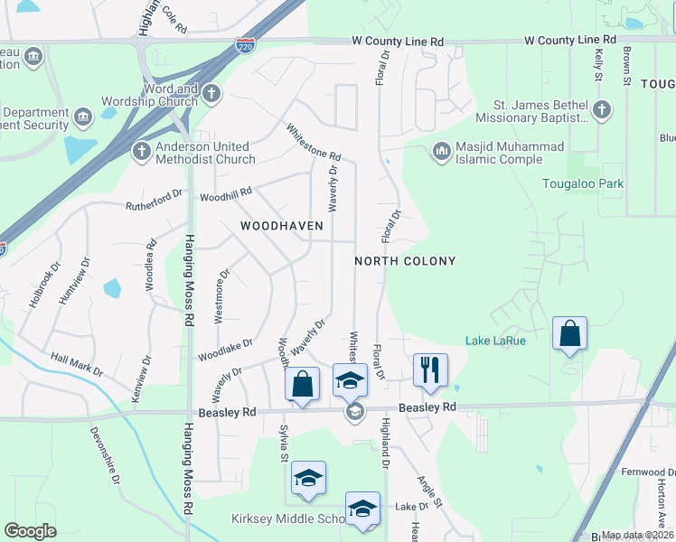 map of restaurants, bars, coffee shops, grocery stores, and more near 6076 Waverly Drive in Jackson
