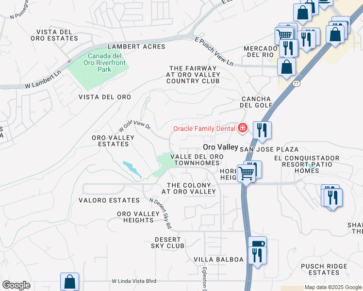 map of restaurants, bars, coffee shops, grocery stores, and more near 11 East Inverness Place in Tucson