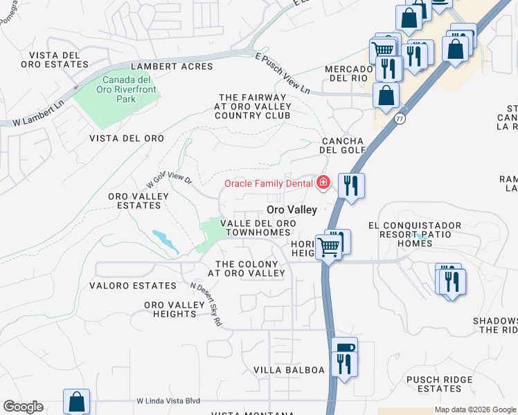map of restaurants, bars, coffee shops, grocery stores, and more near 131 East Inverness Place in Tucson