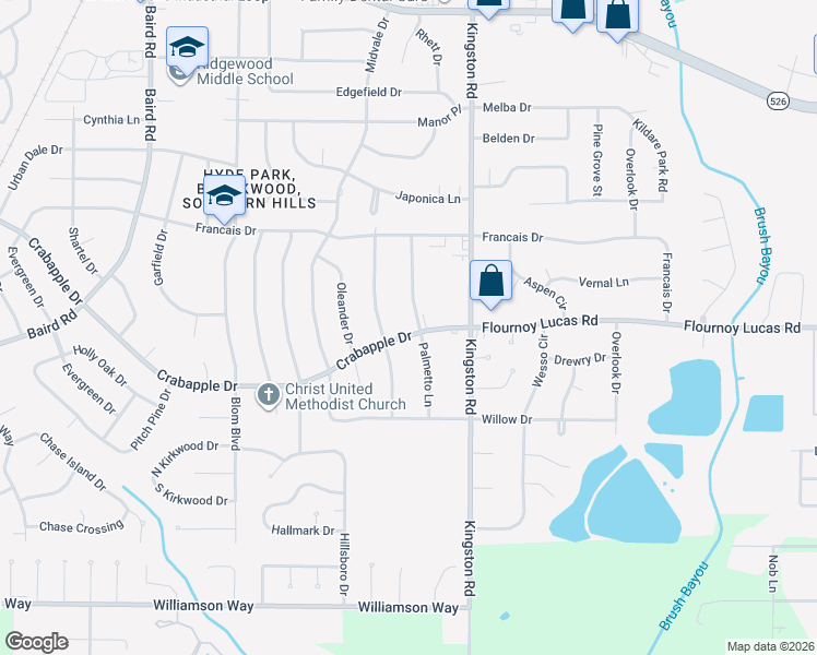 map of restaurants, bars, coffee shops, grocery stores, and more near 9442 Palmetto Lane in Shreveport