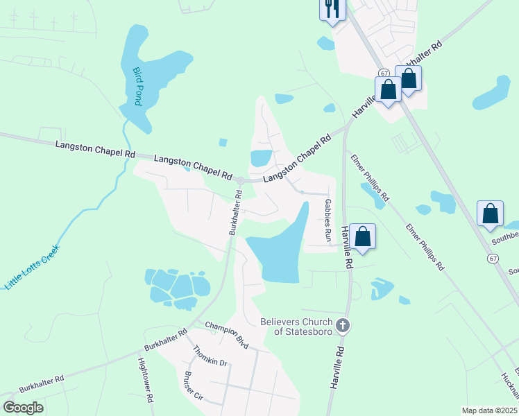 map of restaurants, bars, coffee shops, grocery stores, and more near 129 Herschel Drive in Statesboro