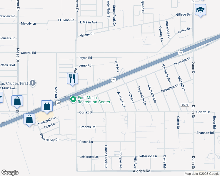 map of restaurants, bars, coffee shops, grocery stores, and more near 6305 Reynolds Drive in Las Cruces