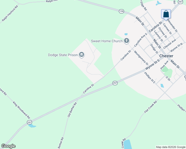 map of restaurants, bars, coffee shops, grocery stores, and more near Prison Drive in Chester