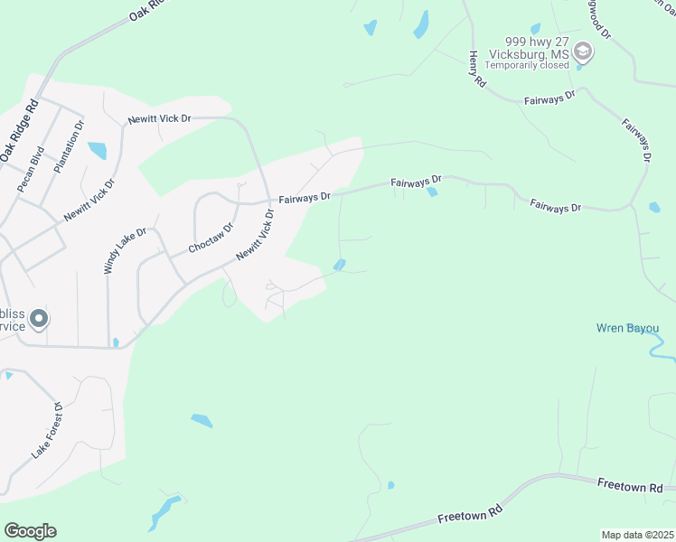 map of restaurants, bars, coffee shops, grocery stores, and more near 160 Fairways Place in Vicksburg