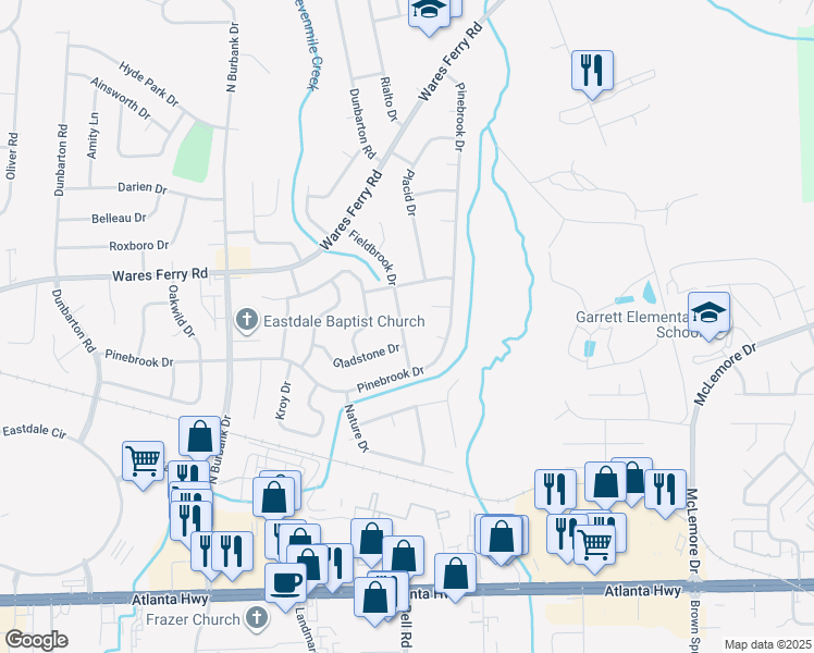 map of restaurants, bars, coffee shops, grocery stores, and more near 426 Fieldbrook Drive in Montgomery