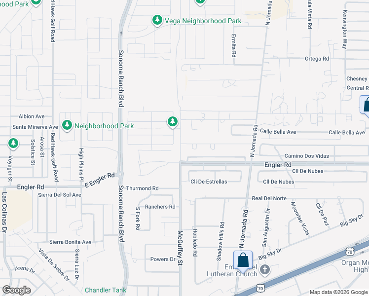 map of restaurants, bars, coffee shops, grocery stores, and more near 5300 McGuffey St in Las Cruces