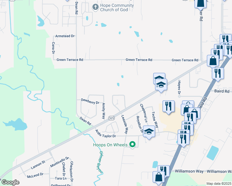 map of restaurants, bars, coffee shops, grocery stores, and more near 3510 Woodleaf Drive in Shreveport