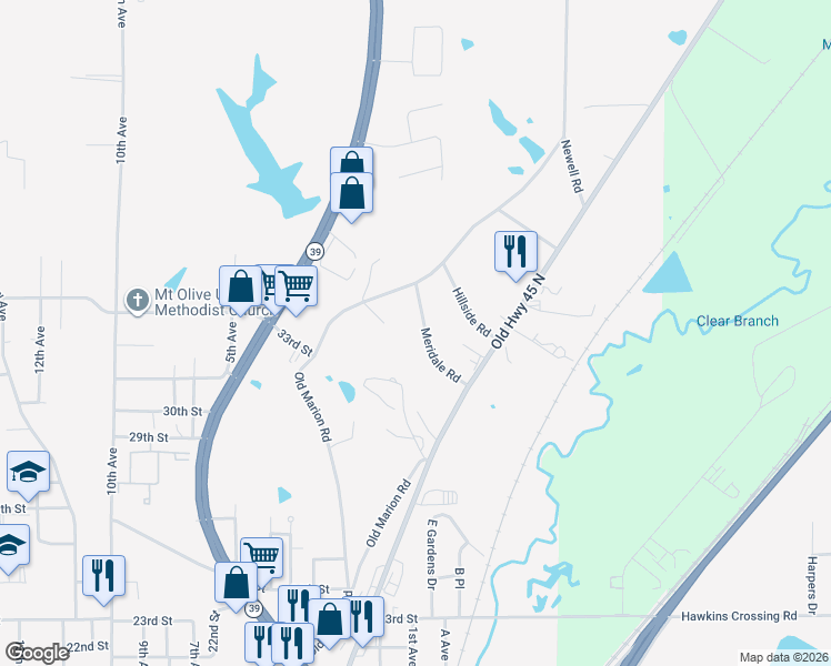 map of restaurants, bars, coffee shops, grocery stores, and more near 3303 Meridale Rd in Meridian