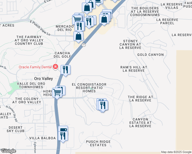 map of restaurants, bars, coffee shops, grocery stores, and more near 912 Camino Diestro in Oro Valley