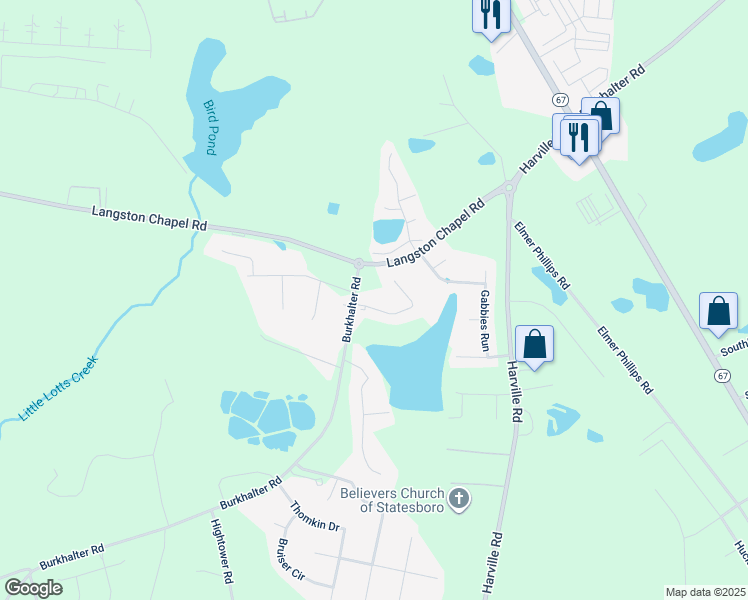 map of restaurants, bars, coffee shops, grocery stores, and more near 113 Herschel Drive in Statesboro