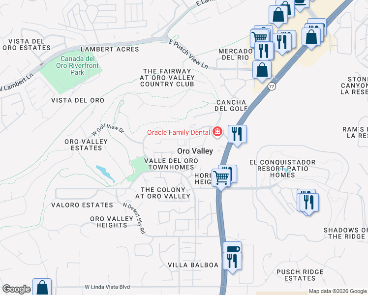 map of restaurants, bars, coffee shops, grocery stores, and more near in Oro Valley