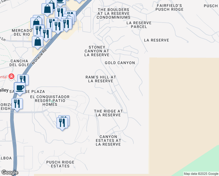 map of restaurants, bars, coffee shops, grocery stores, and more near 10195 North Alder Spring Drive in Tucson