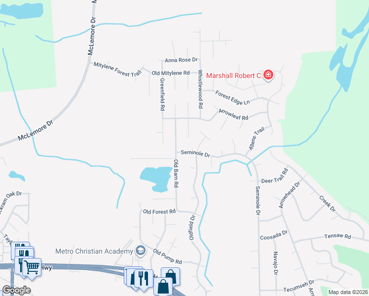 map of restaurants, bars, coffee shops, grocery stores, and more near 604 Seminole Drive in Montgomery