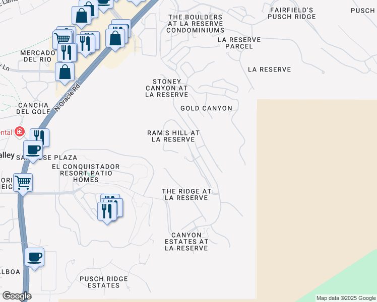map of restaurants, bars, coffee shops, grocery stores, and more near 10195 North Alder Spring Drive in Tucson