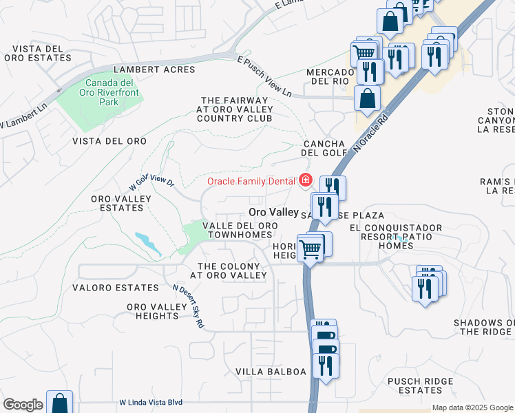 map of restaurants, bars, coffee shops, grocery stores, and more near in Oro Valley