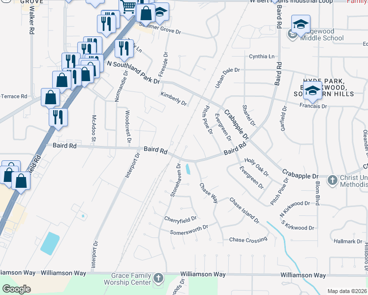 map of restaurants, bars, coffee shops, grocery stores, and more near in Shreveport