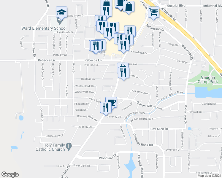 map of restaurants, bars, coffee shops, grocery stores, and more near 55 Surrey Square in Abilene