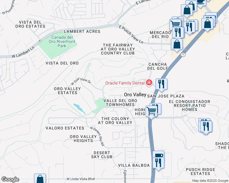 map of restaurants, bars, coffee shops, grocery stores, and more near 11 East Inverness Place in Tucson