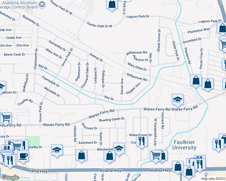 map of restaurants, bars, coffee shops, grocery stores, and more near 4324 Laredo Court in Montgomery