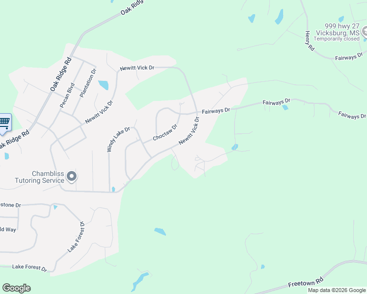 map of restaurants, bars, coffee shops, grocery stores, and more near 912 Newitt Vick Drive in Vicksburg