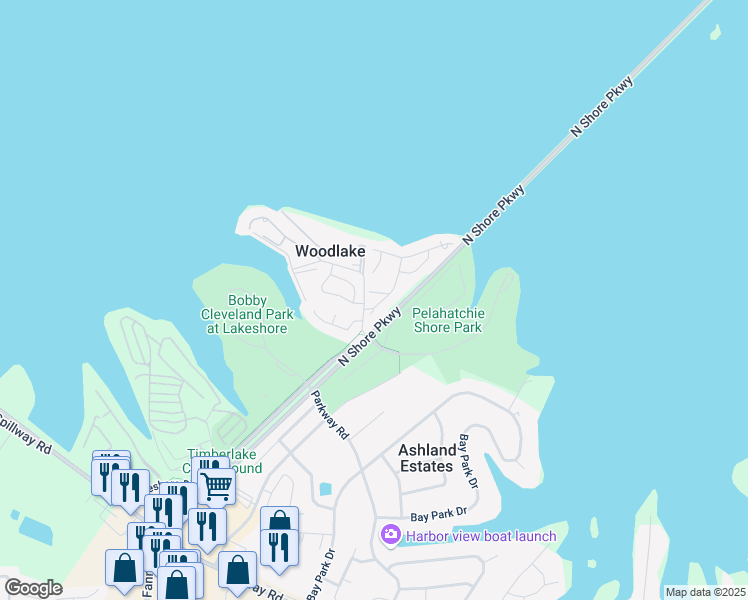 map of restaurants, bars, coffee shops, grocery stores, and more near 58 Woodlake Drive in Brandon