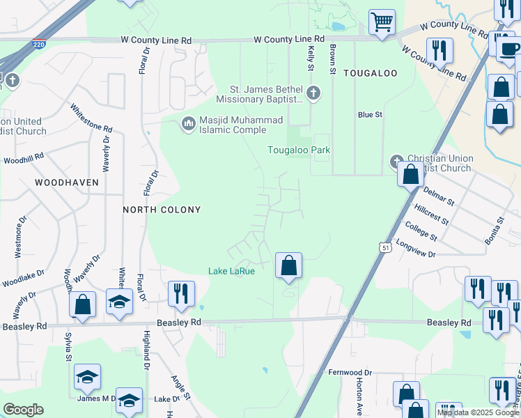 map of restaurants, bars, coffee shops, grocery stores, and more near 755 Glencross Drive in Jackson