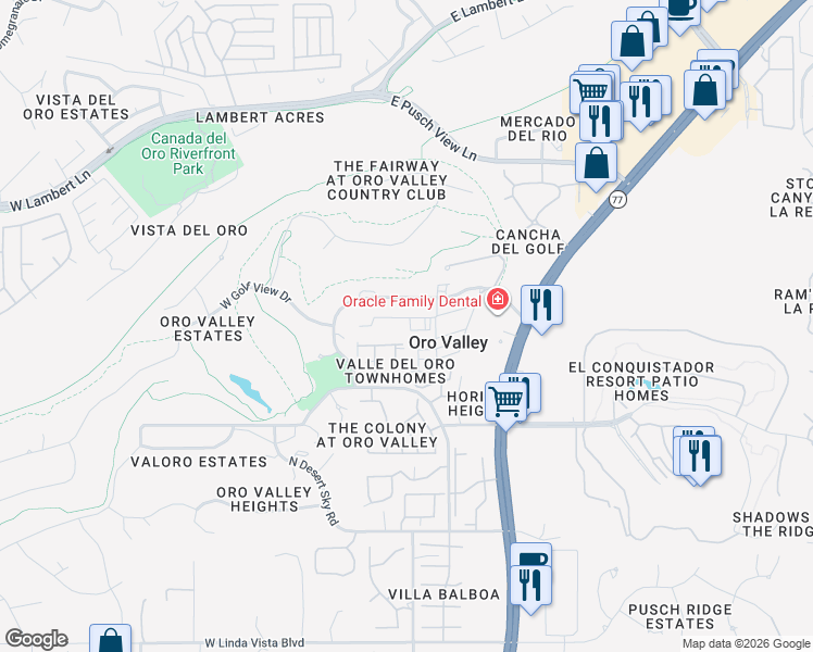 map of restaurants, bars, coffee shops, grocery stores, and more near 131 East Inverness Place in Tucson