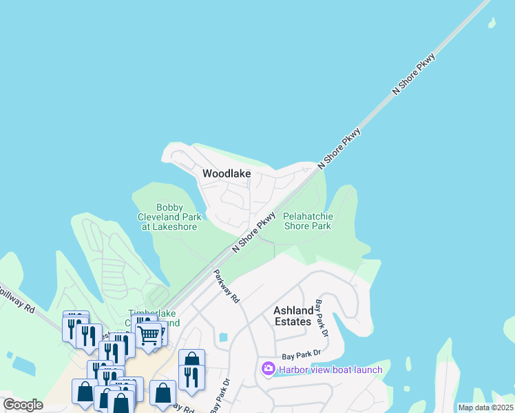 map of restaurants, bars, coffee shops, grocery stores, and more near 58 Woodlake Drive in Brandon