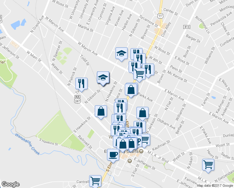map of restaurants, bars, coffee shops, grocery stores, and more near 500 Royal St in Waxahachie