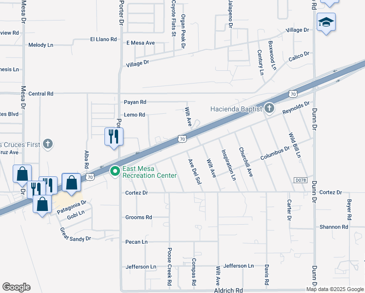 map of restaurants, bars, coffee shops, grocery stores, and more near 6305 Reynolds Drive in Las Cruces