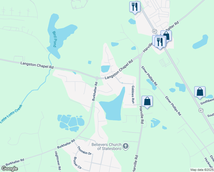 map of restaurants, bars, coffee shops, grocery stores, and more near 153 Herschel Drive in Statesboro