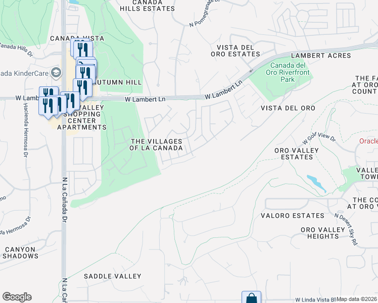 map of restaurants, bars, coffee shops, grocery stores, and more near 883 West Annandale Way in Tucson