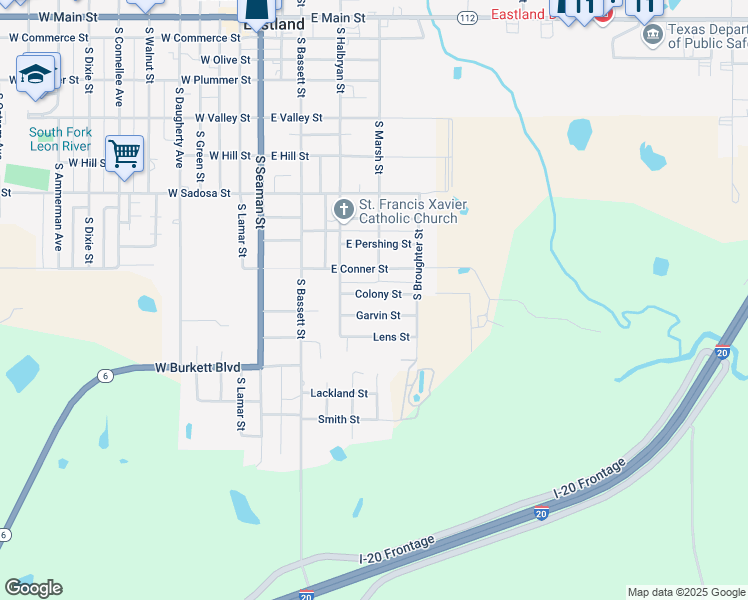 map of restaurants, bars, coffee shops, grocery stores, and more near 413 Garvin Street in Eastland