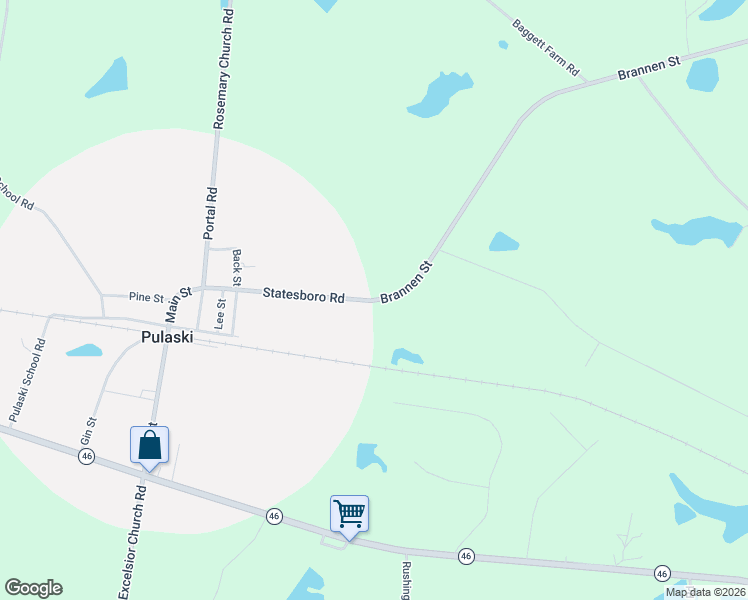 map of restaurants, bars, coffee shops, grocery stores, and more near 787 Pulaski Highway in Metter