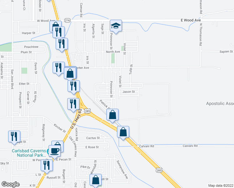 map of restaurants, bars, coffee shops, grocery stores, and more near 2515 Violet Street in Carlsbad