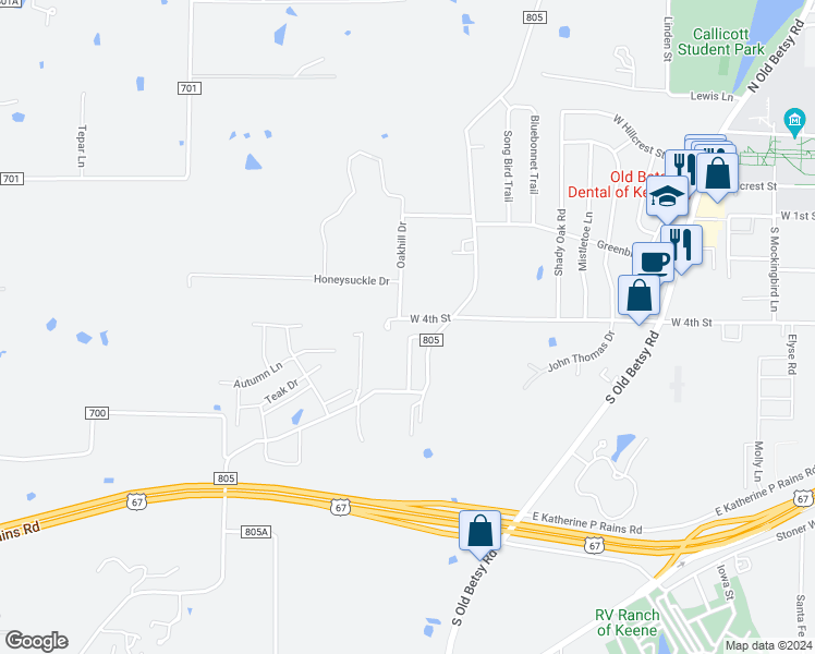 map of restaurants, bars, coffee shops, grocery stores, and more near 1013 West 4th Street in Keene