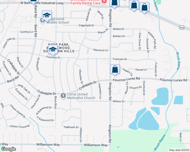map of restaurants, bars, coffee shops, grocery stores, and more near 9442 Palmetto Lane in Shreveport